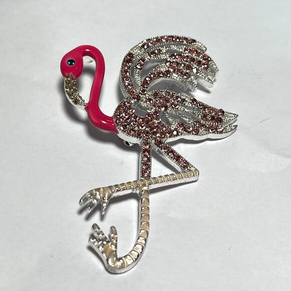 Flamingo Rhinestone Enamel Lapel Pin Brooch - Picture 1 of 5